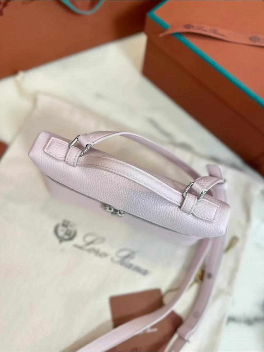 Loro Piana Light Pink Pebbled Leather Top-Zip Satchel